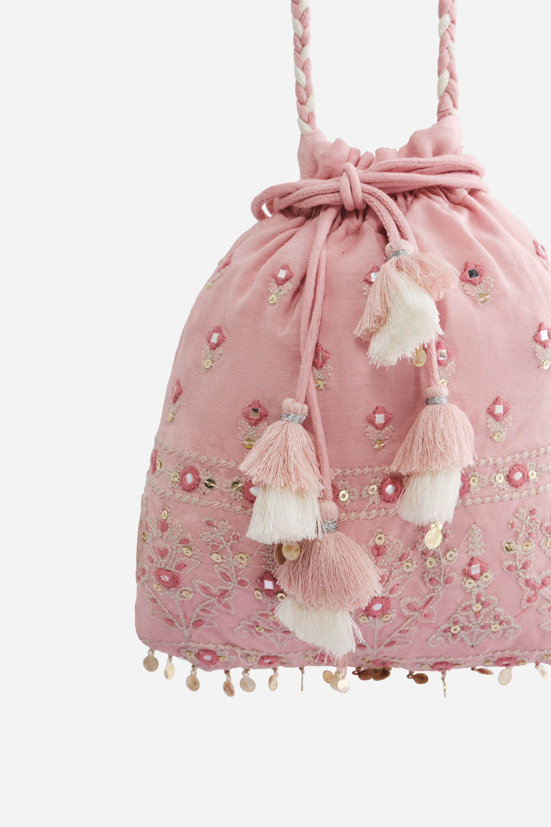 Embroidered Potli Bag in Pink, , image 3